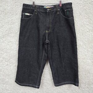 South Pole Denim Shorts Mens 36 Black Embroidered Baggy‎ Y2K Skater Jorts